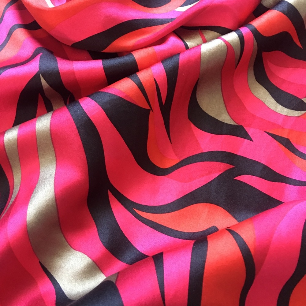 Trina Turk | Vintage Cowl Neck Colorful Silk Cocktail Party Dress - Red, Black - Picture 6 of 9